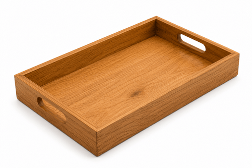 Wooden tray with handles on a white background