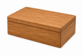 Wooden box with a lid on a white background