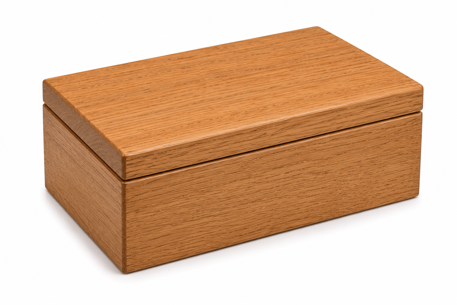 Wooden box with a lid on a white background