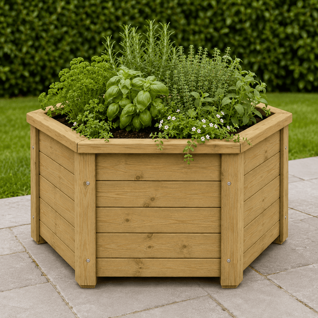 Simply Wood Hexagonal Wooden Garden Planter 60cm - Pressure-Treated Solid Timber Raised Bed, Natural