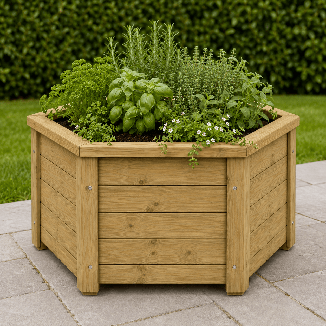 Simply Wood Hexagonal Wooden Garden Planter 60cm - Pressure-Treated Solid Timber Raised Bed, Natural
