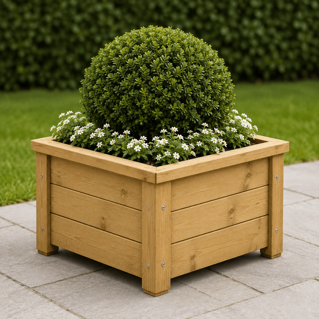 Simply Wood square garden planter box, 50cm, pressure-treated solid timber in a natural finish – view 4