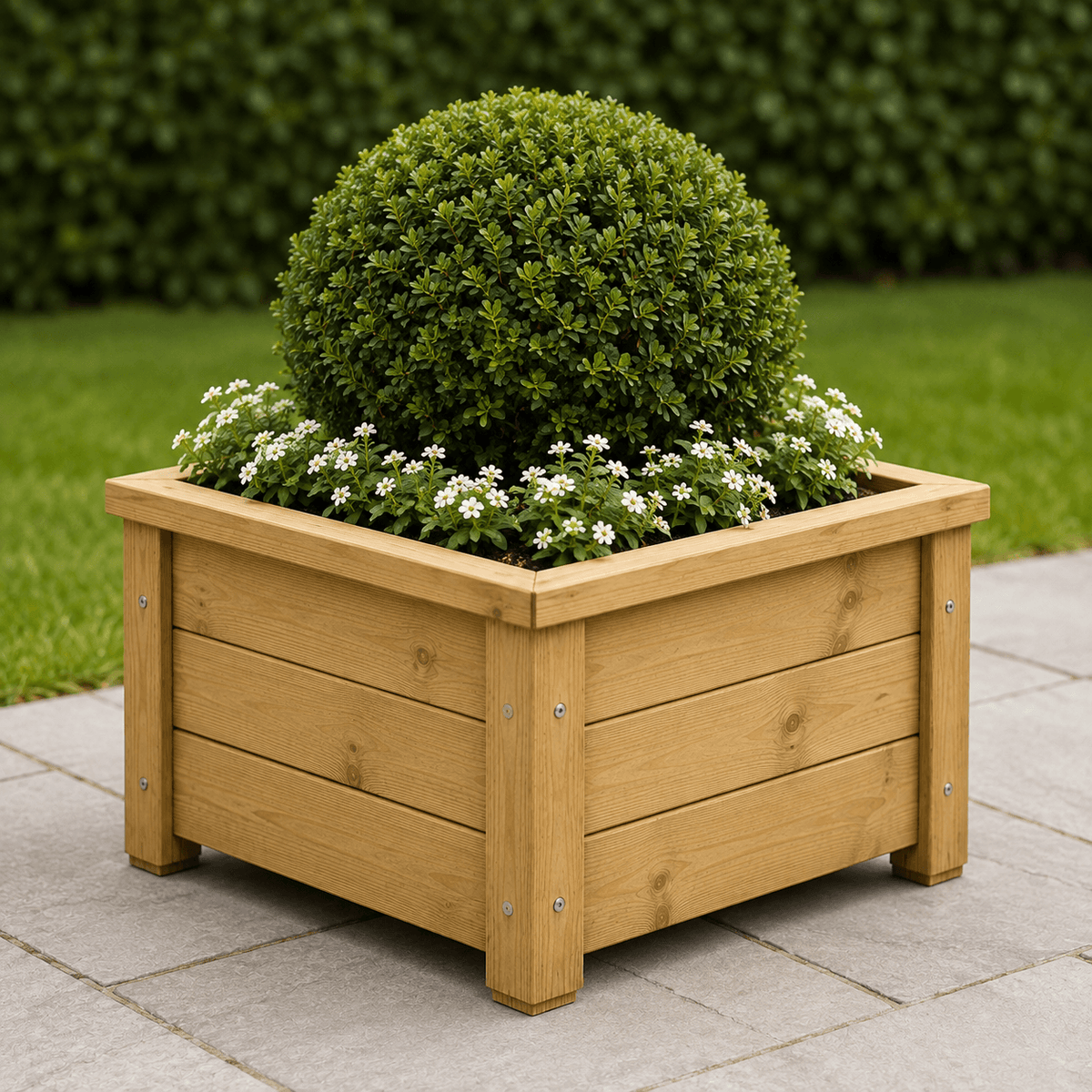 Simply Wood square garden planter box, 50cm, pressure-treated solid timber in a natural finish – view 4
