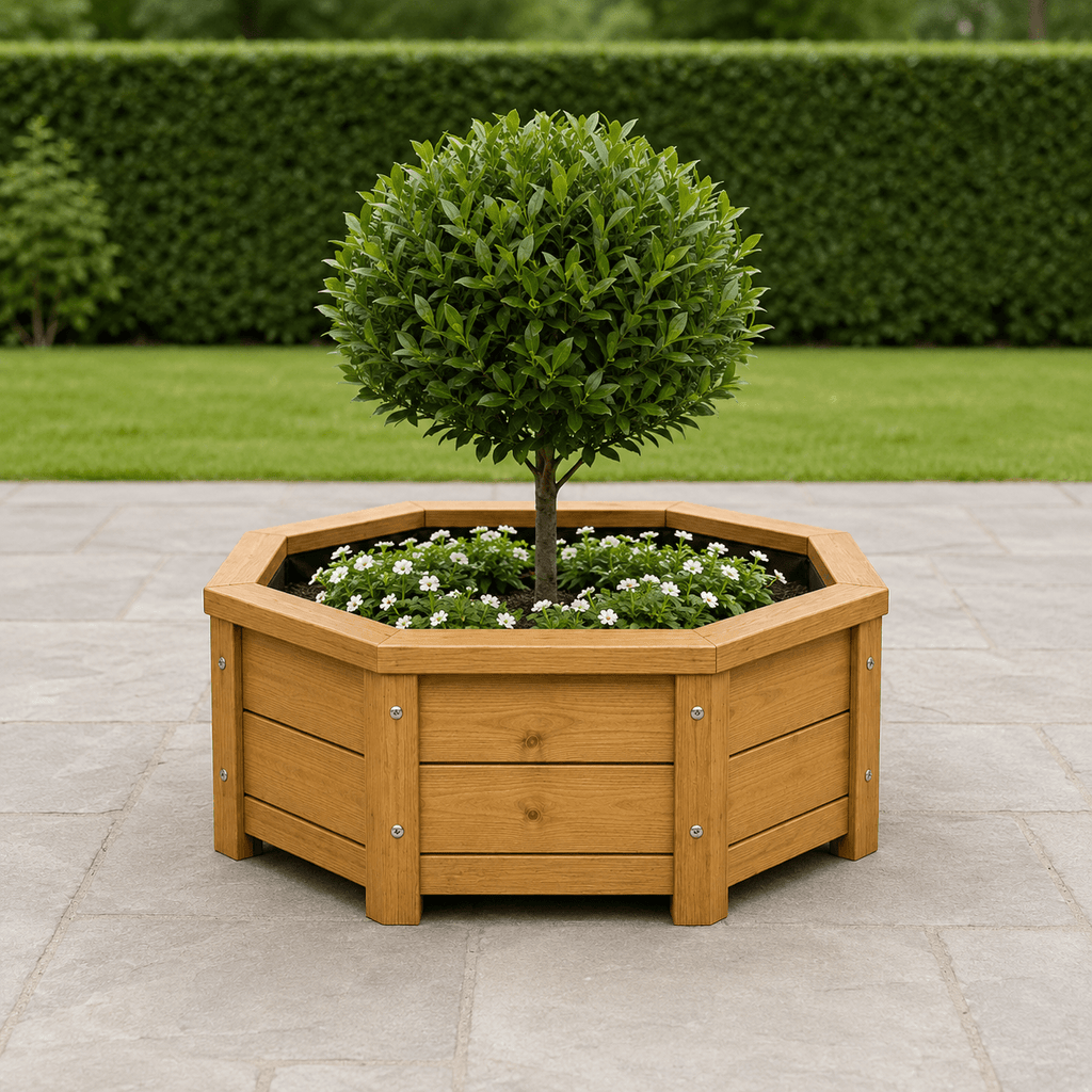 Simply Wood Octagonal Wooden Garden Planter 80cm - Pressure-Treated Solid Timber Patio Planter, Natural
