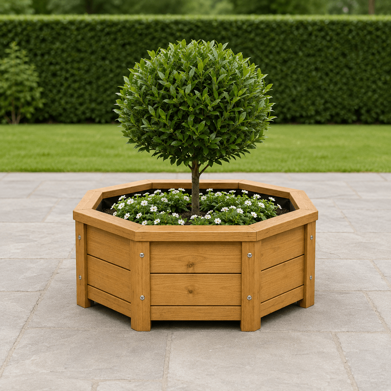 Simply Wood Octagonal Wooden Garden Planter 80cm - Pressure-Treated Solid Timber Patio Planter, Natural