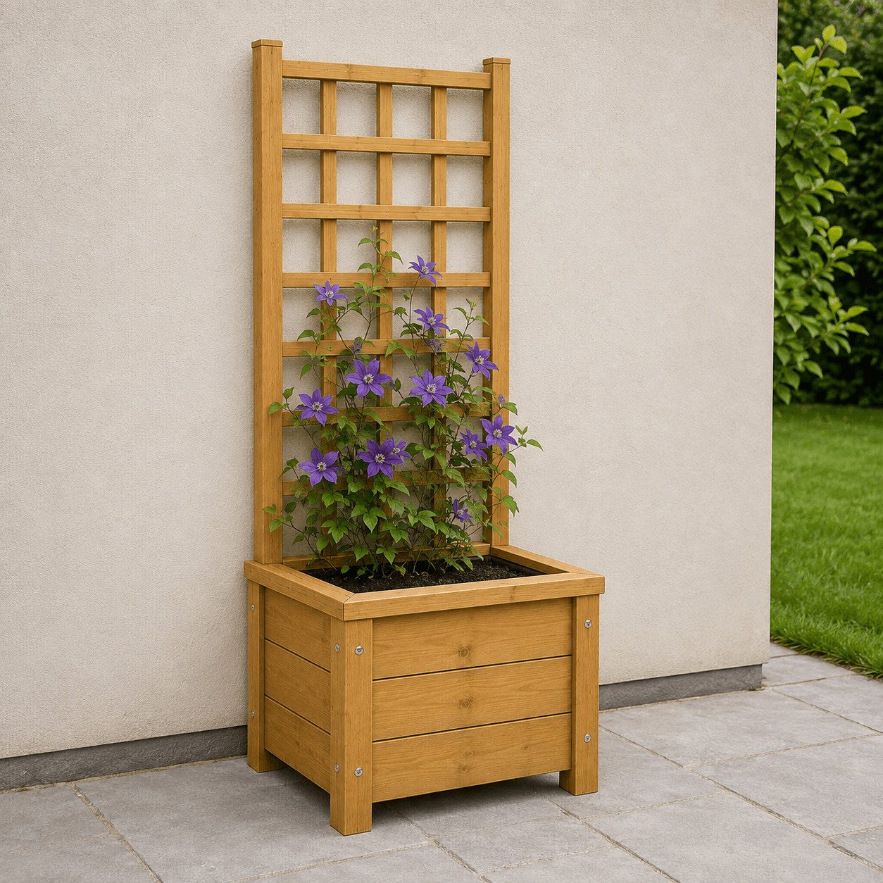 Simply Wood Wooden Planter with Trellis 45cm - Pressure-Treated Solid Timber Climbing Plant Planter