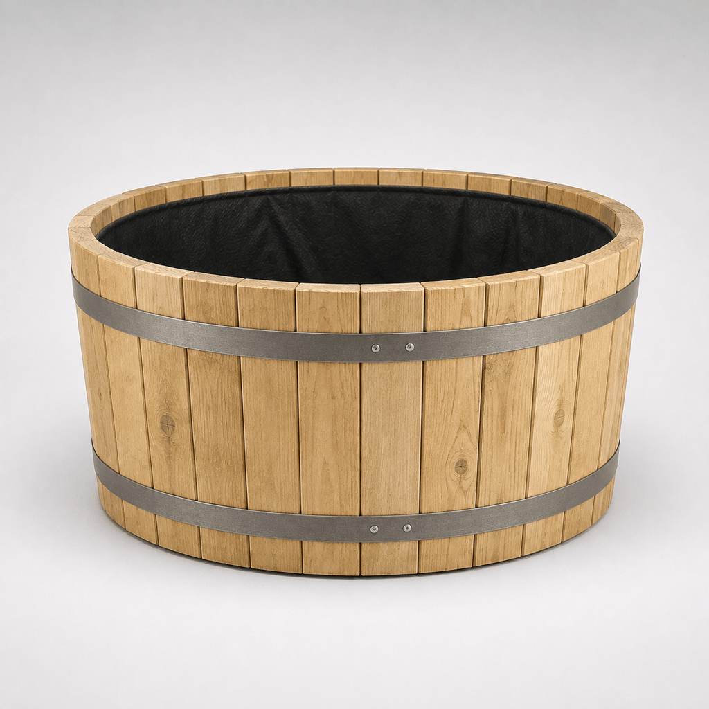 Simply Wood Round Wooden Garden Planter 40cm - Pressure-Treated Solid Timber Barrel Planter, Natural