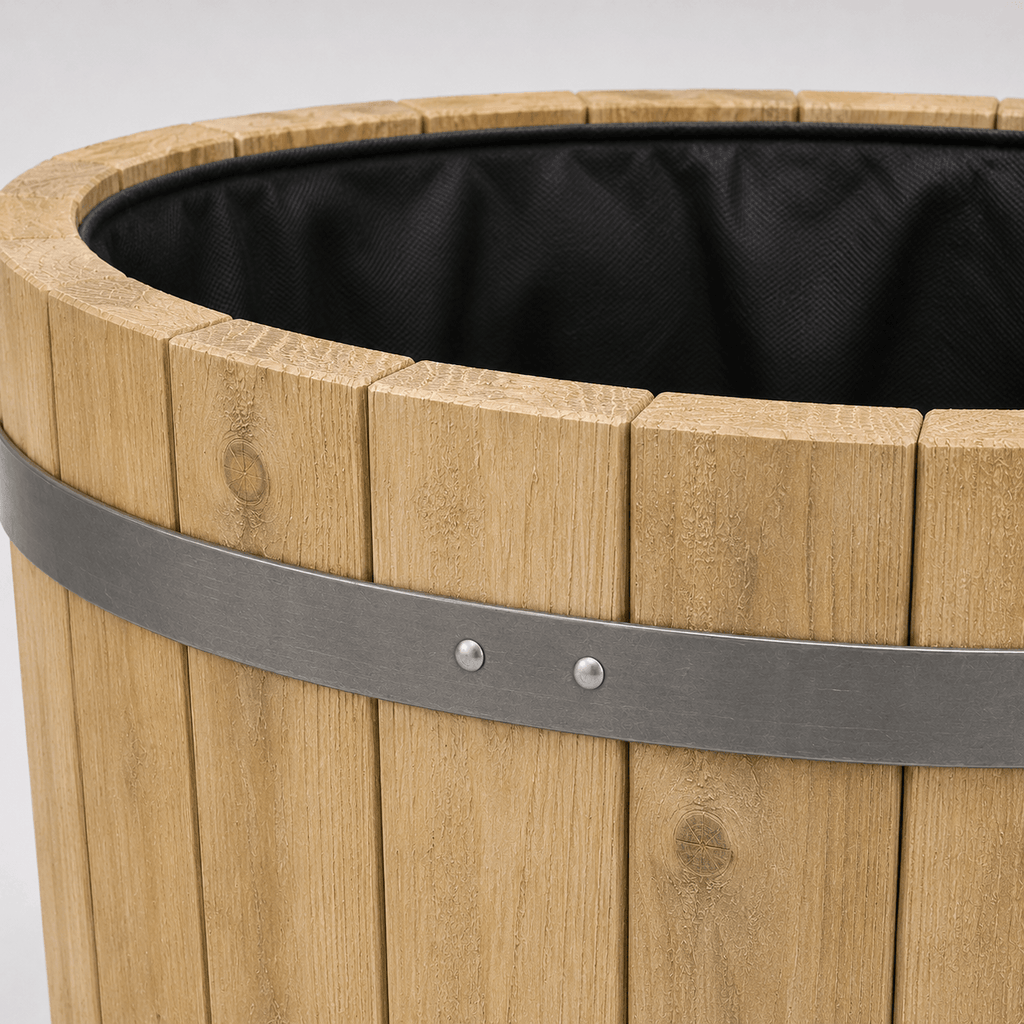 Simply Wood Round Wooden Garden Planter 40cm - Pressure-Treated Solid Timber Barrel Planter, Natural
